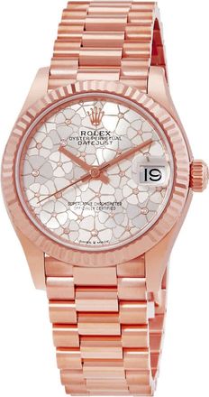Rolex Datejust 31 Silver Floral-Motif Diamond Dial Automatic Ladies 18kt Everose Gold President Watch M278275-0045
