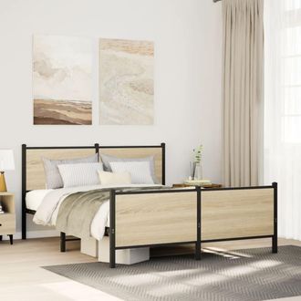 Berkfield Home Metal Bed Frame without Mattress Sonoma Oak 140x200 cm in Brown