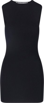 Alexander Wang Black Ribbed Viscose-Blend Logo Midi Dress