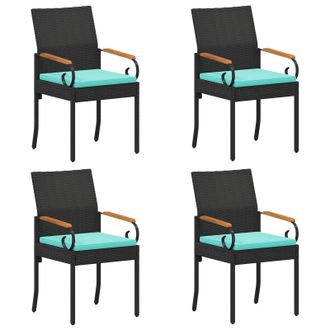 vidaXL Sillas De Jard&iacute;n 4 Pcs Negro Y Turquesa Polirat&aacute;n Y Acacia Vidaxl