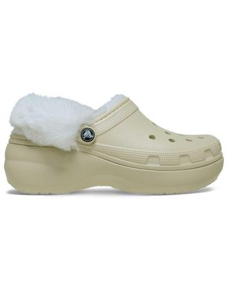 Crocs Zoccoli classici color osso foderati in pile con plateau-Neutro