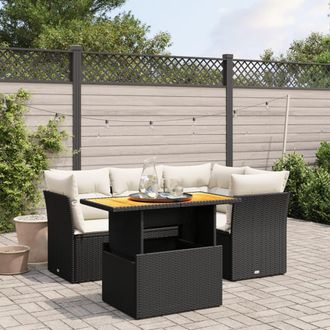 vidaXL Vidaxl - Set De Muebles De Jard&iacute;n 5 Pzas Y Cojines Rat&aacute;n Sint&eacute;tico Negro