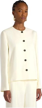 Liviana Conti Blazer van viscose-linnen met ronde hals - Dames - Blazers - Beige - M - Linnen - Jassen