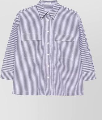 Brunello Cucinelli longline cotton shirt chest pockets stripes