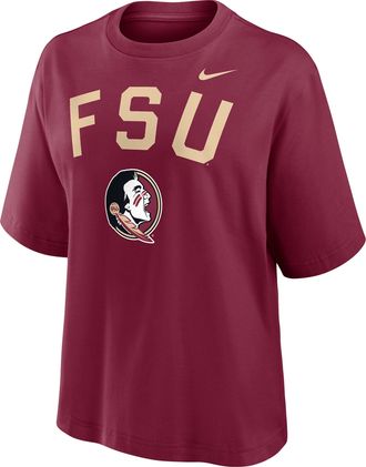 Nike Florida State Arch Over Logo Boxy Nike Womens College T-Shirt in Red | 01CM69XFTN-KMG