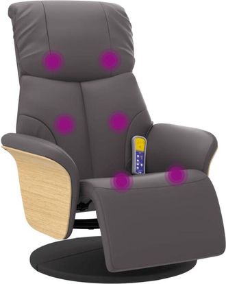 vidaXL Sill&oacute;n Reclinable De Masaje Con Reposapi&eacute;s Cuero Sint&eacute;tico Gris Vidaxl