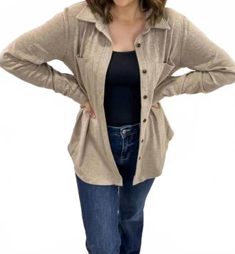 Panache Super Soft Pinstripe Button Up Top In Mocha