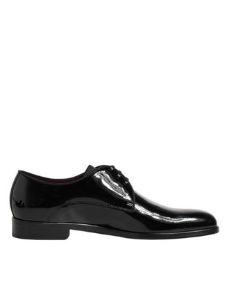 Dolce & Gabbana Black Calfskin Leather Derby Dress Mens Shoes