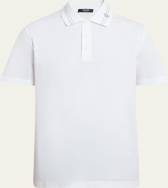 Versace Mens Medusa-Collar Pique Polo Shirt