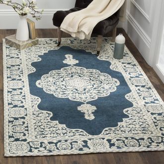 Safavieh Marbella Hand Made Area rug, Dark Blue / Ivory Traditional Style Non-Shedding