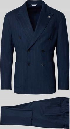 Manuel Ritz Slim Fit Anzug mit zweireihigem Sakko und Hose mit B&uuml;gelfalten in Marine, Gr&ouml;&szlig;e 52