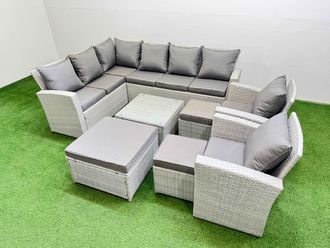Fimous 11 Seater Corner Sofa Sets with Coffee Table Chair 3 Stools Light Grey