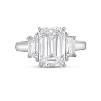Diana M. Jewels 14kt white gold lab grown 3ct emerald diamond ring with trapezoids on the sides