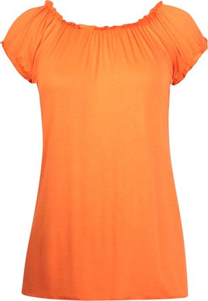Purple Hanger Womens Plus Size Short Sleeve Ladies Elasticated Neck Long Tunic Plain Gypsy Top Orange 18 - 20 (2)