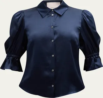 Cinq &agrave; Sept Fiona Silk Satin Short-Sleeve Top