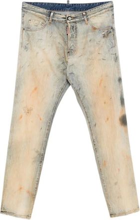 Dsquared2 Jeans, Heren, Beige, S, Beige Verf Spatten Distressed Jeans