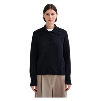 Roberto Collina Tops, Dames, Blauw, M, Wol, Polo met ribboord