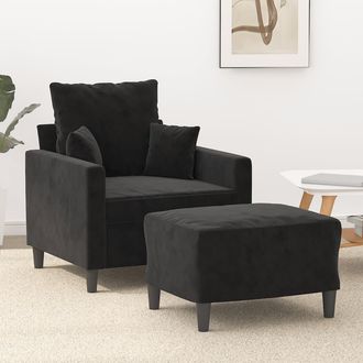 vidaXL Sill&oacute;n Con Taburete Terciopelo Negro 60 Cm Vidaxl
