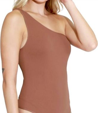 NikiBiki Ribbed One Shoulder Bodysuit In Cognac