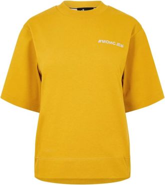 Moncler Grenoble Logo Geborduurd T-Shirt - Dames - T-shirts - Geel - XS - Katoen - Tops