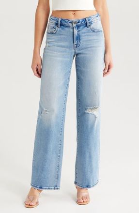 Hidden Jeans Distressed Straight Leg Dad Jeans in Medium Wash at Nordstrom, Size 27