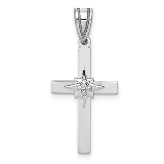 Diamond2Deal 14k White Gold Diamond Star Cross Pendant