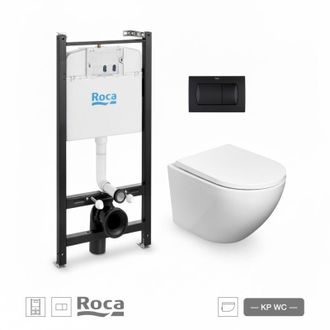 Roca Bastidor Roca Active Pack Cisterna Empotrada Y Pulsador Negro Mat Con Inodoro Suspendido Round Smart 52 Cm Tor 3 Asiento Fino