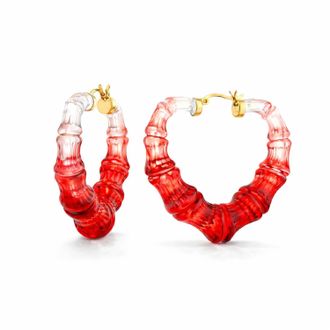 Gold & Honey Womens Heart Bamboo Hoop Earrings In Red
