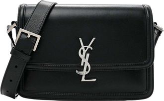 Saint Laurent Black Box Calfskin Lamb Leather Monogram Medium Solferino Satchel (Authentic Pre-Loved)