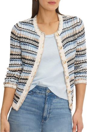 Nic+Zoe Coastlines Tuck Stitch Button Front Cardigan in Blue Multi at Nordstrom, Size Xx-Large