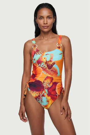 Karen Millen Floral Beaded Swimsuit in Orange at Nordstrom, Size Medium