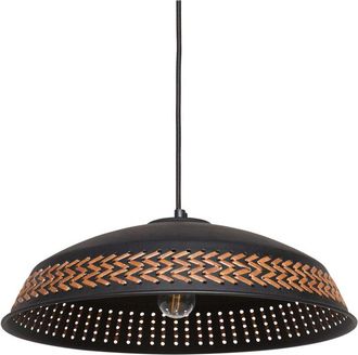 Beliani Lampada a sospensione in ferro con paralume a cupola contemporanea in pelle pu nera Minillas