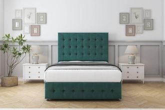 Sloomy Berlin Plush Divan Set 4 Drawers-54 Headboard-Footboard in Emerald | Size: Small Double