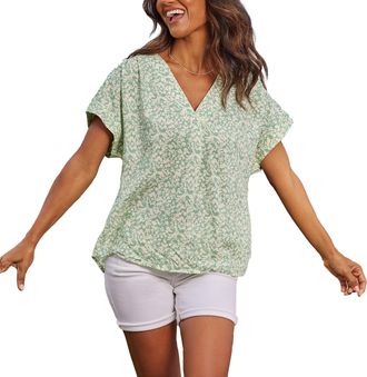 Lascana Striped V-Neck Blouse Summery Vertical Blue White Stripes Shirt top Womens