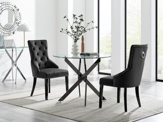 Furniturebox Novara 100cm Round Black Leg Dining Table & 2 Belgravia Black Leg Chairs