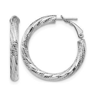 Diamond2Deal 14K White Gold 4x25 Round Omega Back Hoop Earrings