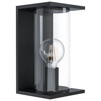 Loops IP54 Outdoor Wall Light Black Round Glass Lantern 1x 40W E27 Bulb Porch Lamp
