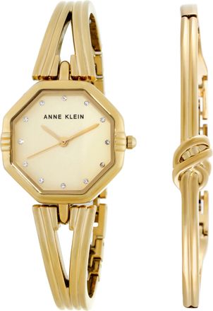 Anne Klein Quartz Crystal Gold Dial Ladies Watch and Bracelet Set AK-5418GPST