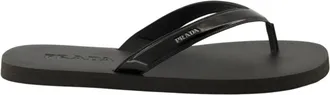 Prada Gekreukelde Leren Slippers - Heren - Slippers - Zwart - 40 EU - Leer - Schoenen
