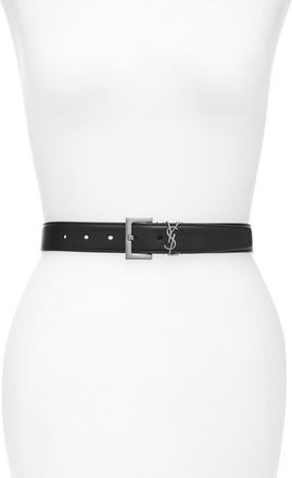 Saint Laurent Laque YSL Monogram Leather Belt in Nero at Nordstrom, Size 100