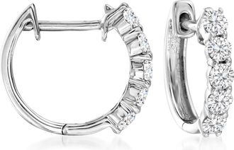 Ross-Simons Round Brilliant-Cut Diamond Huggie Hoop Earrings in 14kt White Gold