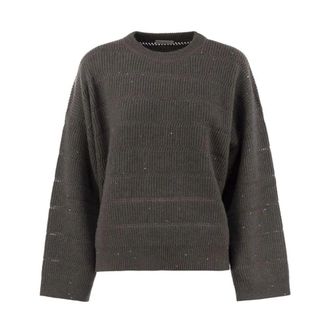Brunello Cucinelli Knit Jumper with Subtle Sparkle - female - Brunello Cucinelli - Round-neck Knitwear - Gray - M - Knitwear