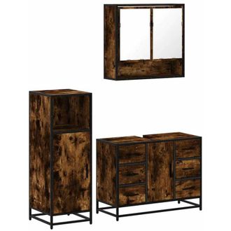 vidaXL Set De Muebles Ba&ntilde;o 3 Pzas Madera Contrachapada Roble Ahumado Vidaxl