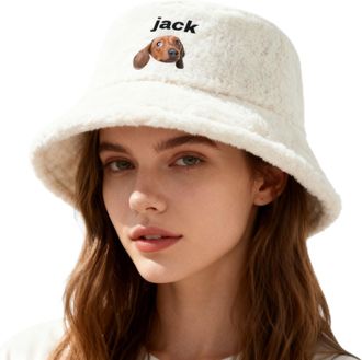 Generic Personalised Women Winter Bucket Hat Custom Soft Plush Fluffy Bucket Hats with Logo Text,Wide Brim Fisherman Cap Winter Warm Cap for Outdoor Headwear 