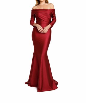 Nicole Bakti Off Shoulder Gown In Wine