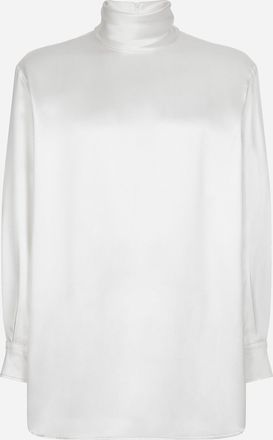 Dolce & Gabbana Loose Silk Turtleneck With Shirt Cuffs - Man Shirts White 48