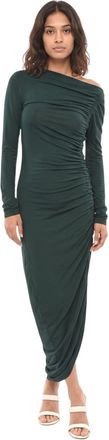 Ferragamo Dark Green One Shoulder Maxi Dress