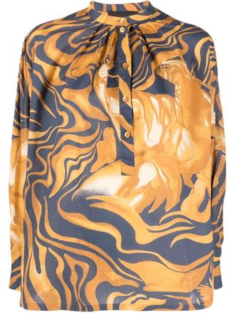 Alberta Ferretti abstract-print cotton blouse - women - Cotton - 44 - Yellow