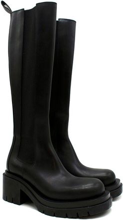 Bottega Veneta Lug Black Leather Tall Boots Size 39.5