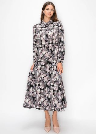 YAL New York Grey Floral Pleated Shirt Dress